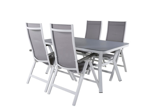 Virya - Spisebord, Hvid Alu / Grå glas - small table+Albany Lys 5-pos Hvid alu / Grå Tekstil
