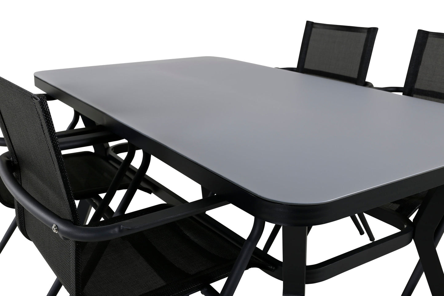 Virya - Spisebord, Sort Alu / Grå glas - small table+Alia Spisebordsstol - Sort Alu / Sort Tekstil