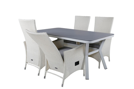Virya - Spisebord, Hvid Alu / Grå glas - small table+ Padova Stol (Recliner) - Hvid/Grå