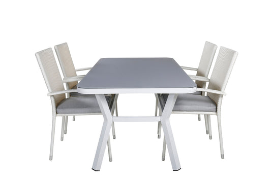 Virya - Spisebord, Hvid Alu / Grå glas - small table+Anna Stol - Hvid