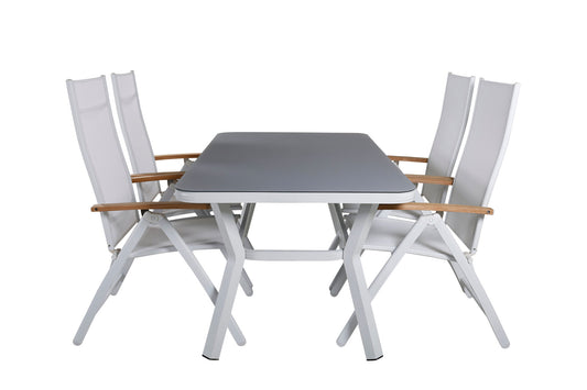 Virya - Spisebord, Hvid Alu / Grå glas - small table+ Panama Lys 5-pos Stol Hvid / Hvid