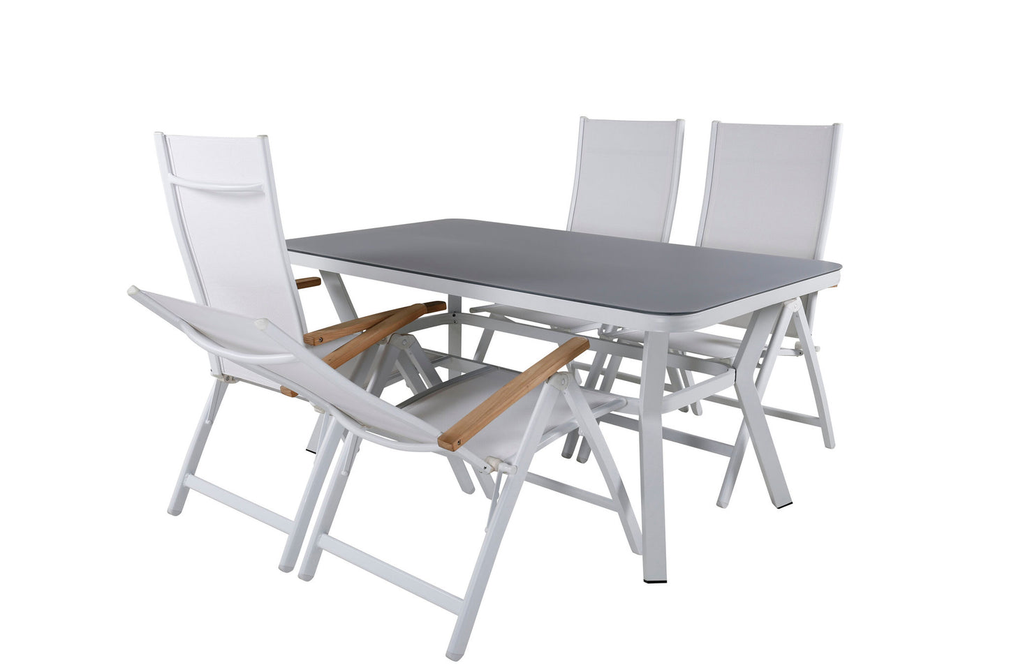 Virya - Spisebord, Hvid Alu / Grå glas - small table+ Panama Lys 5-pos Stol Hvid / Hvid
