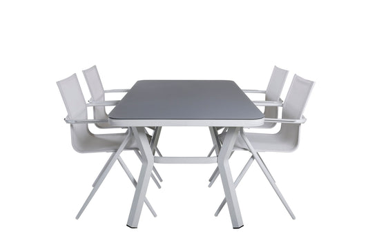 Virya - Spisebord, Hvid Alu / Grå glas - small table+Alia Spisebordsstol - Hvid Alu / Hvid Tekstil