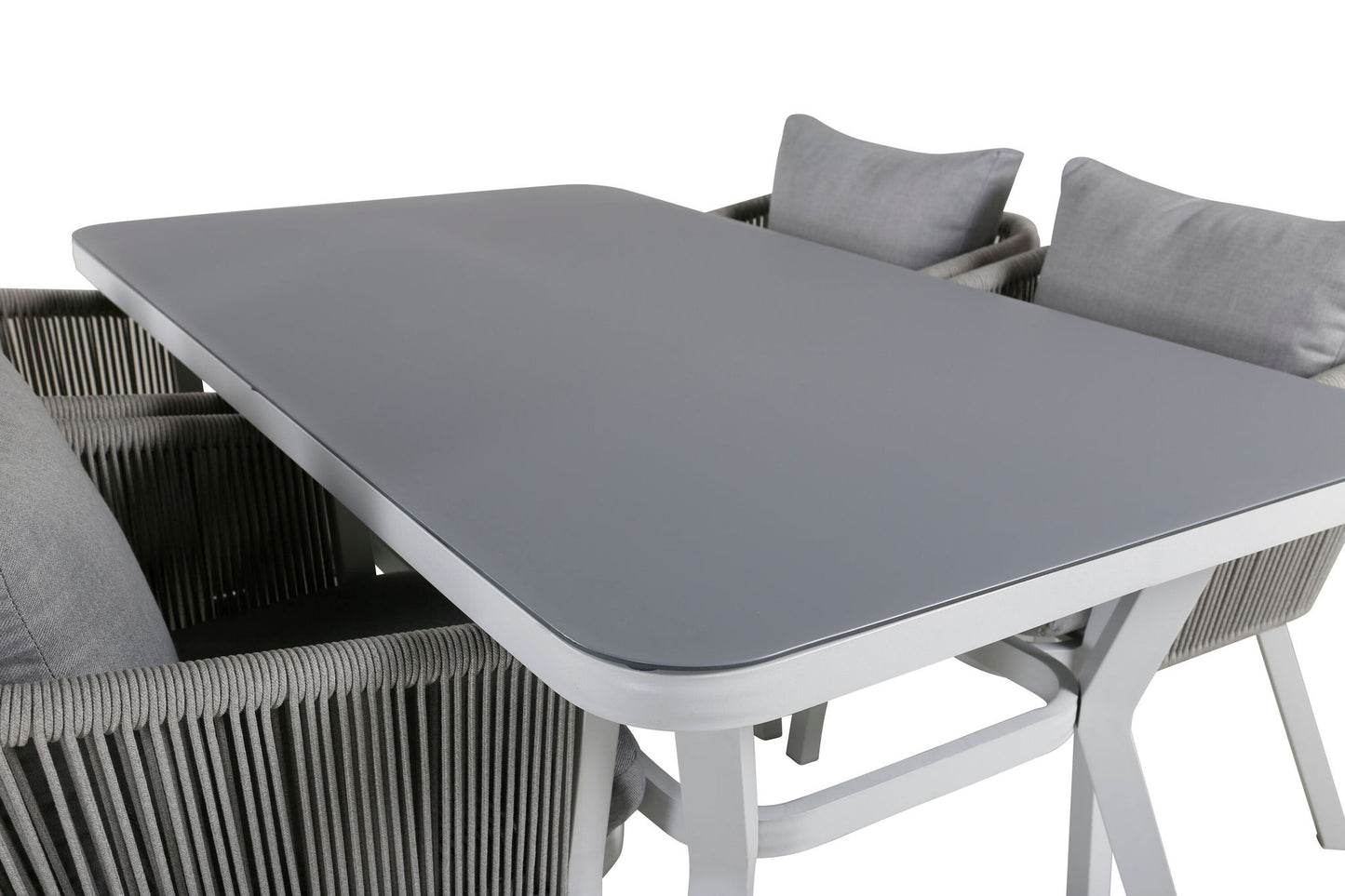 Virya - Spisebord, Hvid Alu / Grå glas - small table+Virya Spisebordsstol - Hvid Alu / Grå pude