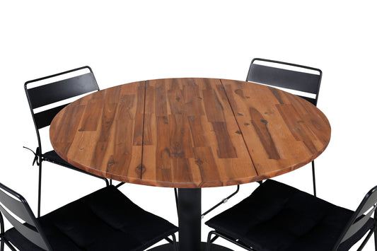 Cot - Spisebord, Sort stål / akacia (teaklook) - ø100cm+Lia Spisebordsstol - Sort