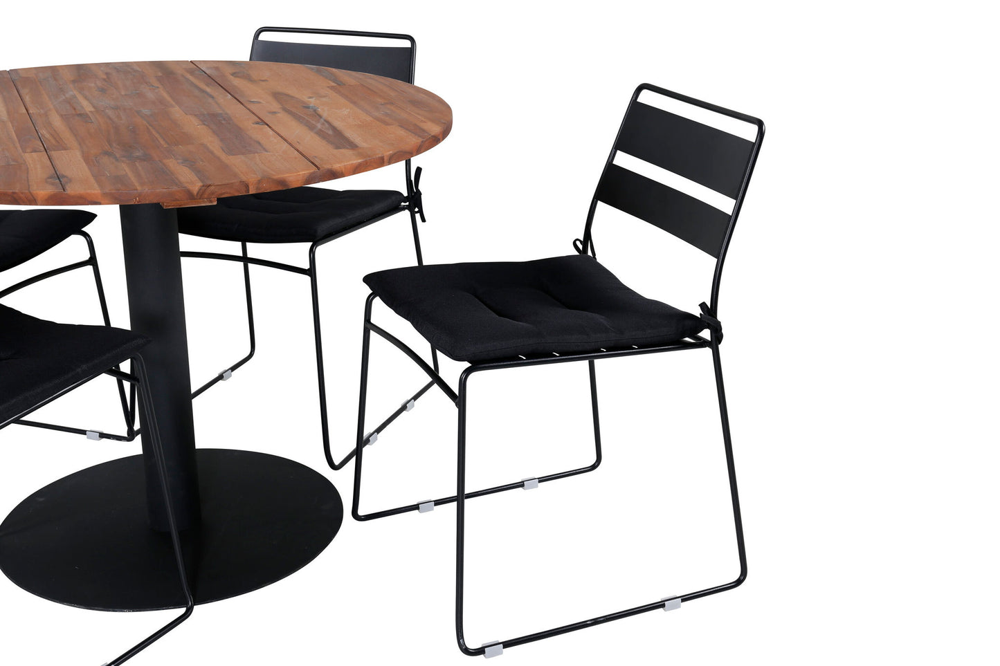 Cot - Spisebord, Sort stål / akacia (teaklook) - ø100cm+Lia Spisebordsstol - Sort