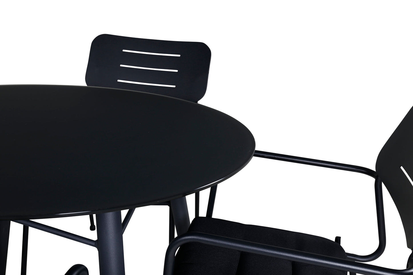 Santorini Spisebord ø 100 - sort alu / grå glas+Nicke stol m. armlæn - Sort Stål