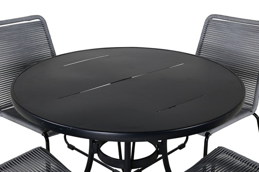Nicke - Spisebord, Sort Stål - ø90cm+Lidos Stol - Sort/Grå