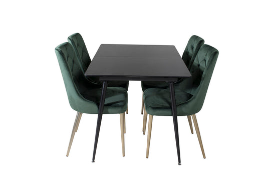 Silar - Bord m. udtræk - Sort Melami / Sorte ben+ velour Deluxe Spisebordsstol - Grøn / Messing