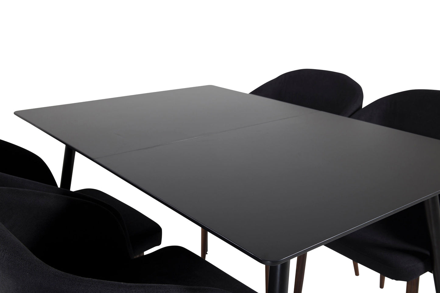 Silar - Bord m. udtræk - Sort Melami / Sorte ben+Arch Spisebordsstol - Valnød ben - Sort Stof