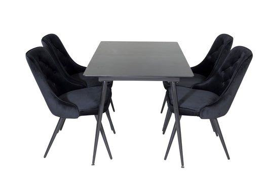 Silar - Bord m. udtræk - Sort Melami / Sorte ben+ velour Deluxe Spisebordsstol - Sort
