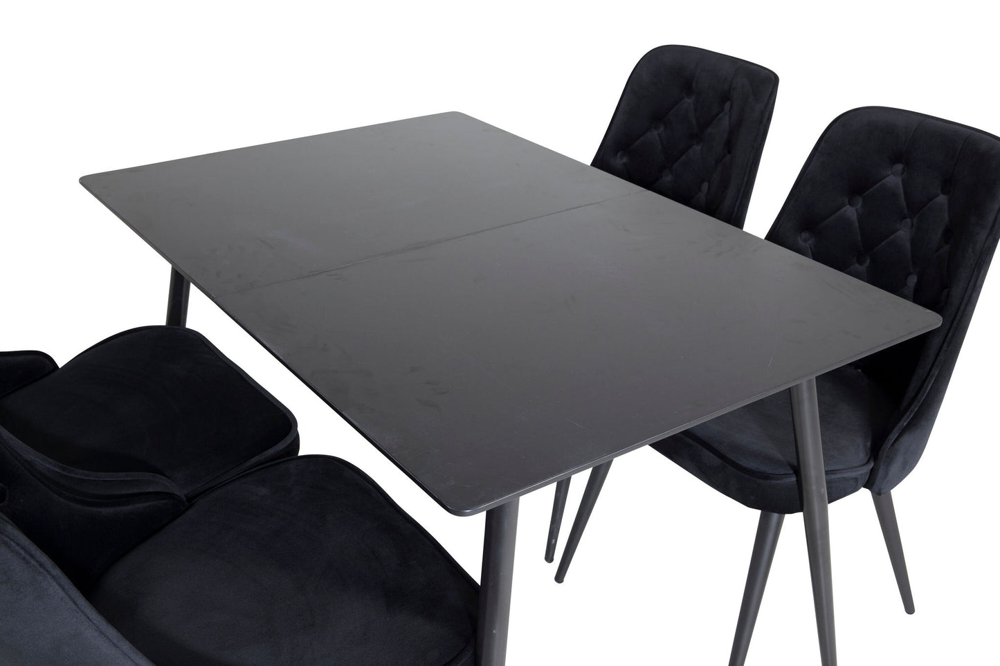 Silar - Bord m. udtræk - Sort Melami / Sorte ben+ velour Deluxe Spisebordsstol - Sort