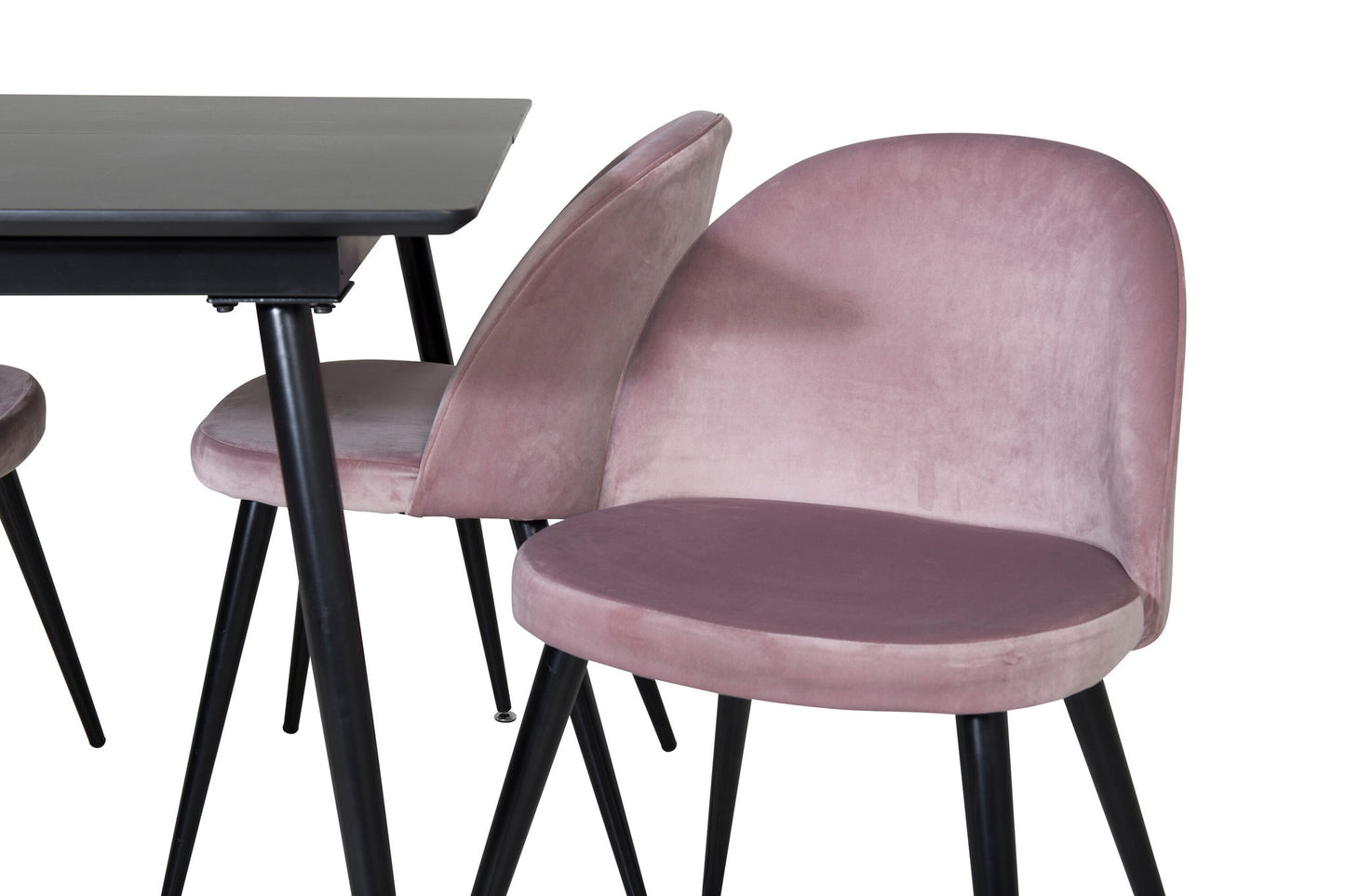 Silar - Bord m. udtræk - Sort Melami / Sorte ben+ velour Spisebordsstol - Pink / Sort