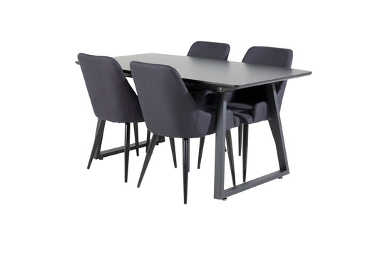 Inca - Bord med forlængelse - Sort top / sort ben+ Plaza Spisebordsstol - Sorte ben - Sort Stof