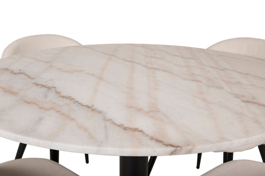 Estelle rundt Spisebord - Sort / Hvid marmor - ø106*H75+ velour Spisebordsstol - Bla