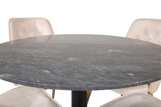 Estelle rundt Spisebord - Sort marmor - ø106*H75+ velour Deluxe Spisebordsstol - Ben af børstet messig / Beige velour