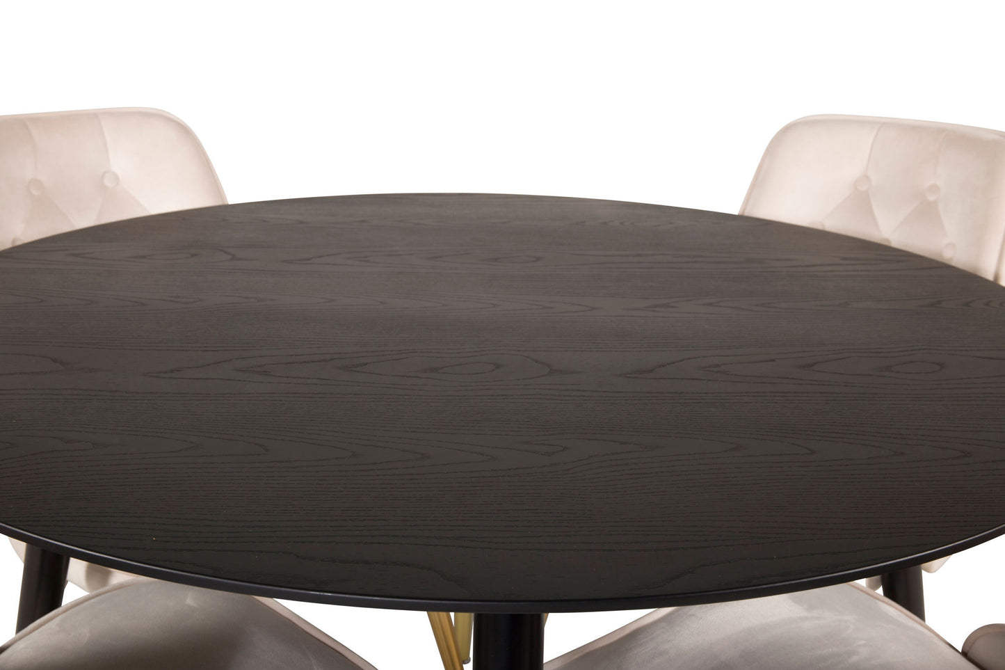 Dipp - Spisebord, 115cm - Sort finér / sort ben m. messing dipp + velour Deluxe Spisebordsstol - Ben af børstet messig / Beige velour