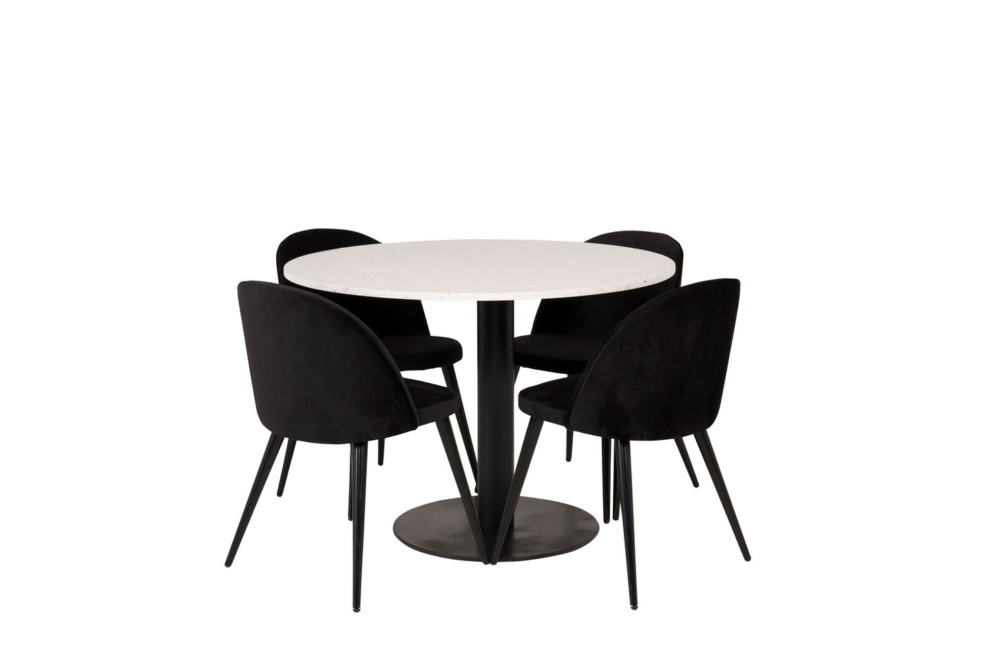 Razzia - Spisebord, 106cm - Hvid Terazzo / Sort+ velour Spisebordsstol - Sort Sammet