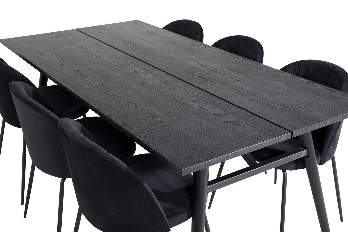 Sleek - Bord med forlængelse Sort Børstet - 195*95+Wrikles Spisebordsstol - Sorte ben - Sort velour