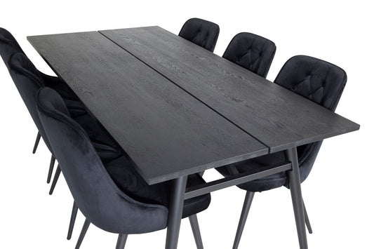 Sleek - Bord med forlængelse Sort Børstet - 195*95+ velour Deluxe Spisebordsstol - Sort