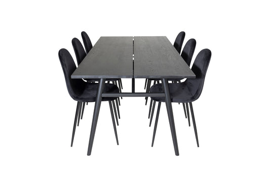Sleek - Bord med forlængelse Sort Børstet - 195*95+ Polar Spisebordsstol - Sorte ben / Sort velour