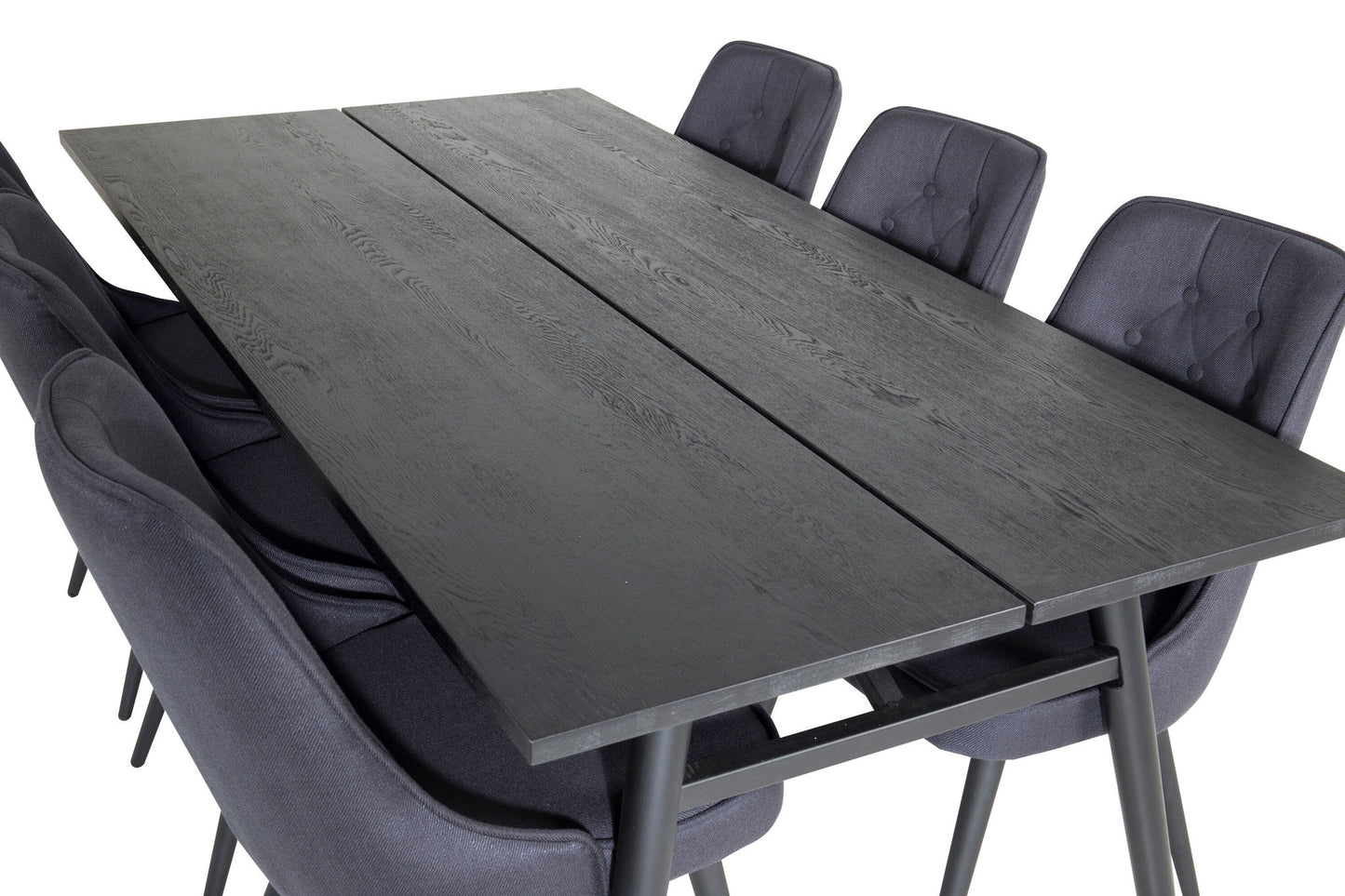 Sleek - Bord med forlængelse Sort Børstet - 195*95+ velour Deluxe Spisebordsstol - Sorte ben - Sort Stof