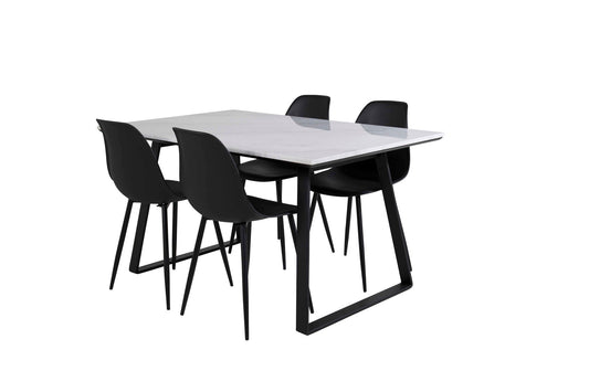 Estelle - Spisebord, 140*90 - Hvid / Sort+ Polar Plast Spisebordsstol - Sorte ben / Sort Plast
