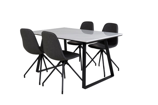 Estelle - Spisebord, 140*90 - Hvid / Sort+ Polar Spisebordsstol med Spi function - sort ben - Sort PU - Sort syninger