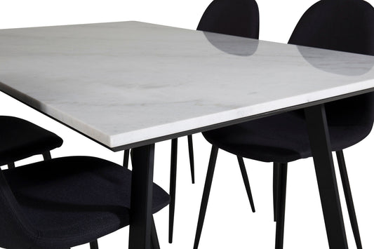 Estelle - Spisebord, 140*90 - Hvid / Sort+ Polar Spisebordsstol - Sorte ben - Sort Stof