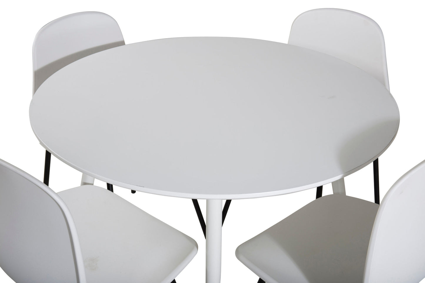 Plaza Rundt Bord 100 cm - Hvid top / Hvide ben+Arctic Spisebordsstol - Sorte ben - Hvid Plast