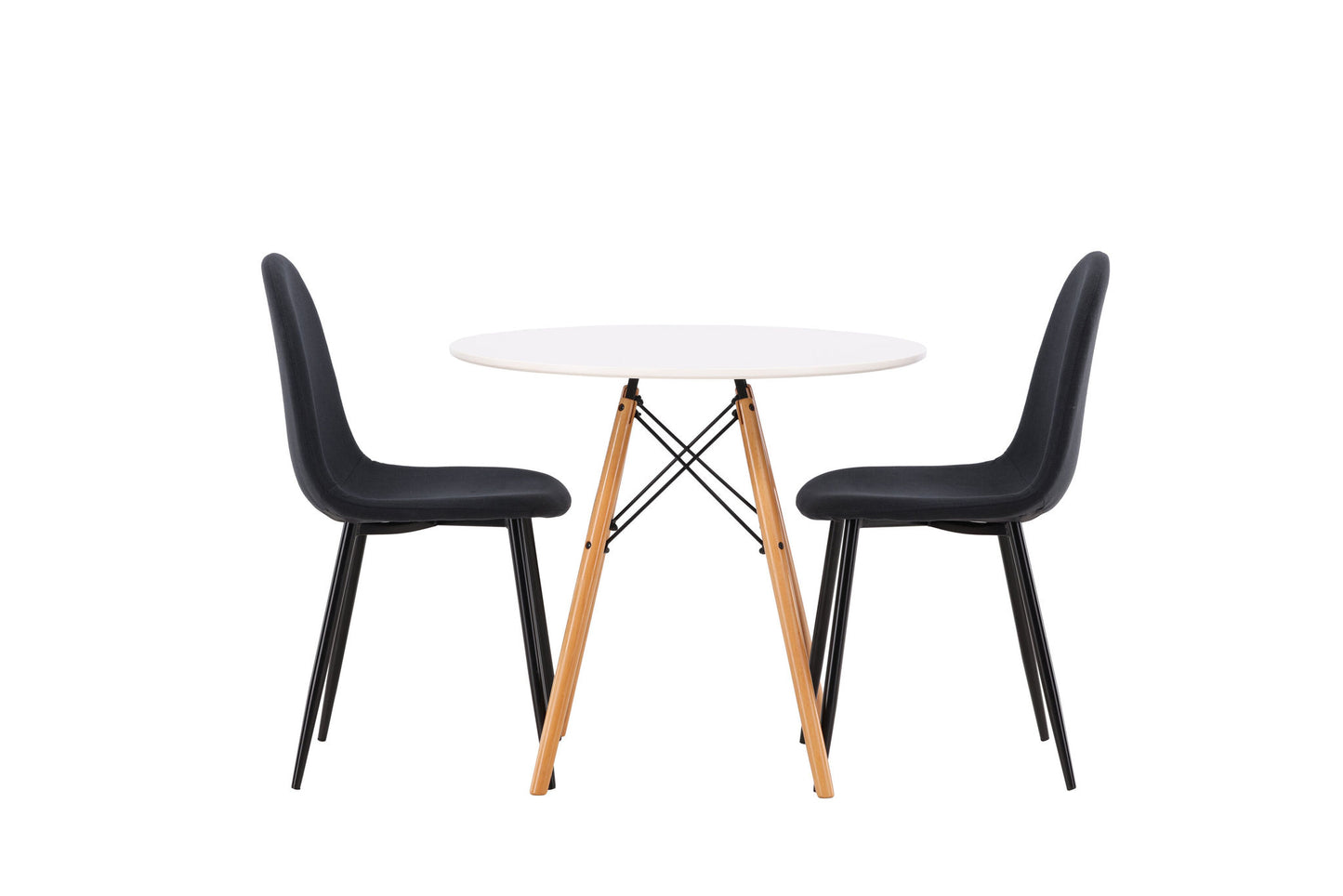 Danburi - Spisebord, Trælook / Trælook MDF + Polar Spisebordsstol - Sorte ben - Sort Stof