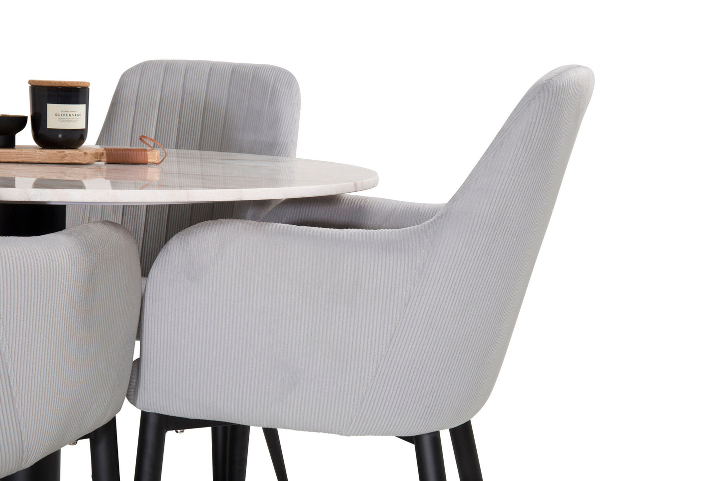 Estelle rundt Spisebord - Sort / Hvid marmor - ø106*H75Comfort Spisebordsstol - Sort