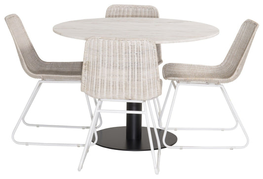 Estelle rundt Spisebord - Sort / Hvid marmor - ø106*H75Cirebon Spisebordsstol - Hvid