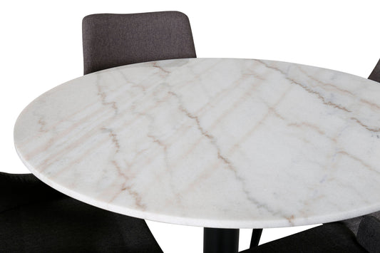 Estelle rundt Spisebord - Sort / Hvid marmor - ø106*H75+ Plaza Spisebordsstol - Sort / Mör