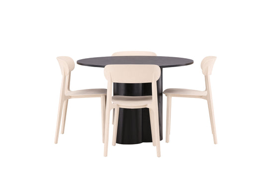 Olivia Spisebord - Sort finér+Åstol Spisebordsstol - NaturTræplasticcomposite