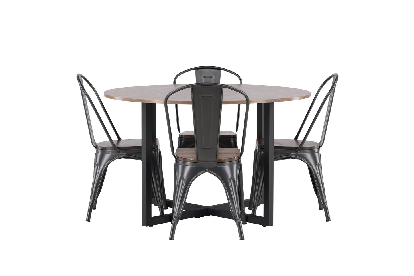 Durango - Spisebord, Sort / Valnød MDF + Tempe Spisebordsstol - Mørkegrå / Mørkebrun MDF