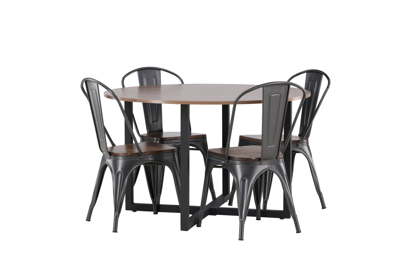 Durango - Spisebord, Sort / Valnød MDF + Tempe Spisebordsstol - Mørkegrå / Mørkebrun MDF
