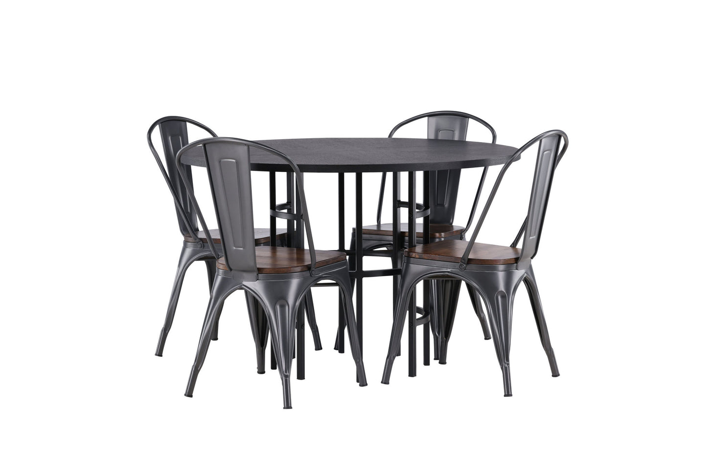 Copenhagen - Spisebord, Sort finér + Tempe Spisebordsstol - Mørkegrå / Mørkebrun MDF