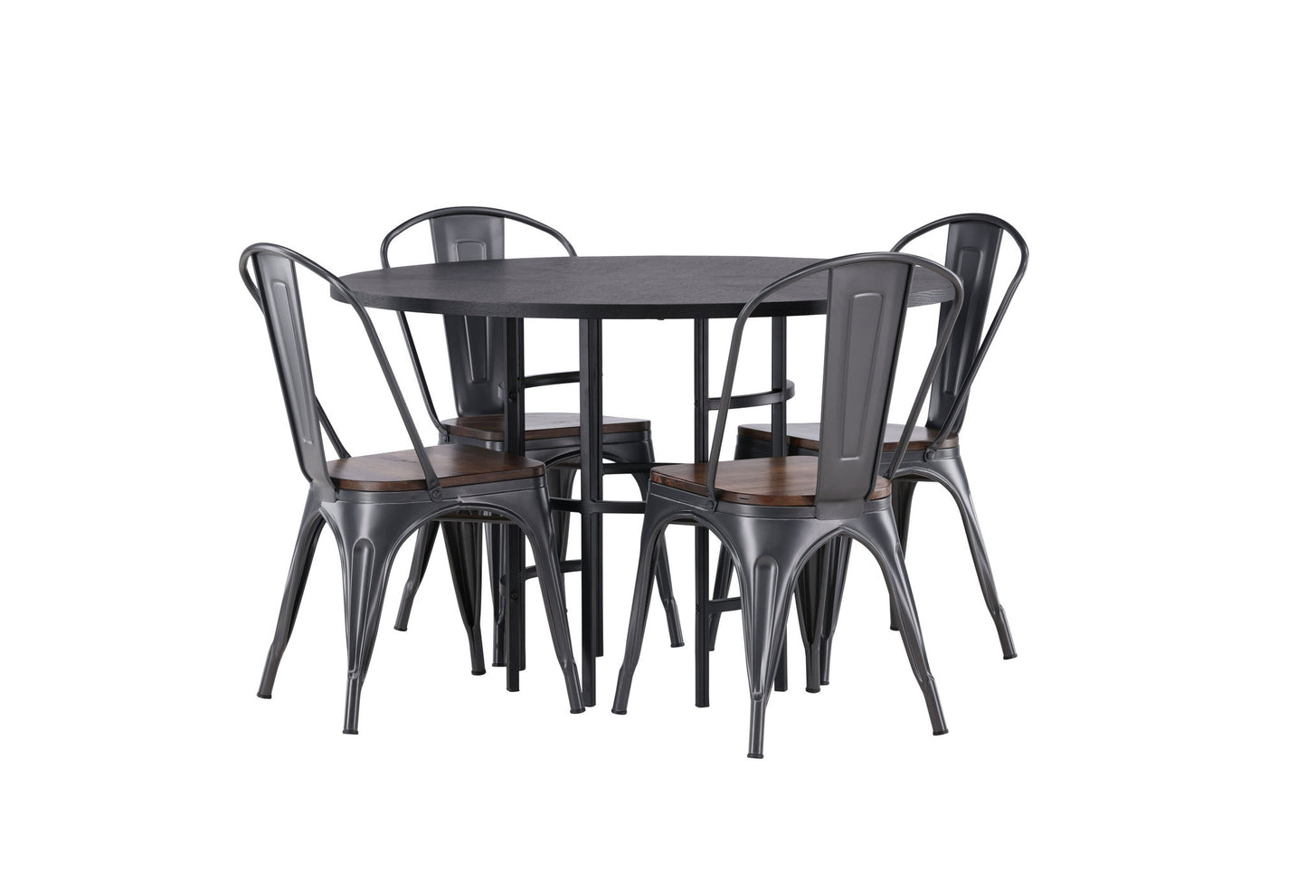Copenhagen - Spisebord, Sort finér + Tempe Spisebordsstol - Mørkegrå / Mørkebrun MDF