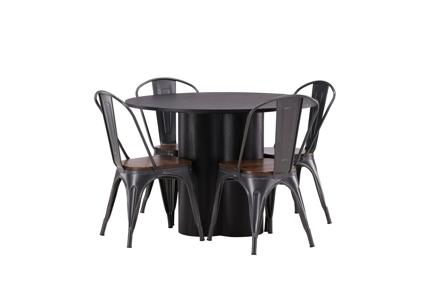 Olivia Spisebord - Sort finér+ Tempe Spisebordsstol - Mørkegrå/Mørkebrun MDF