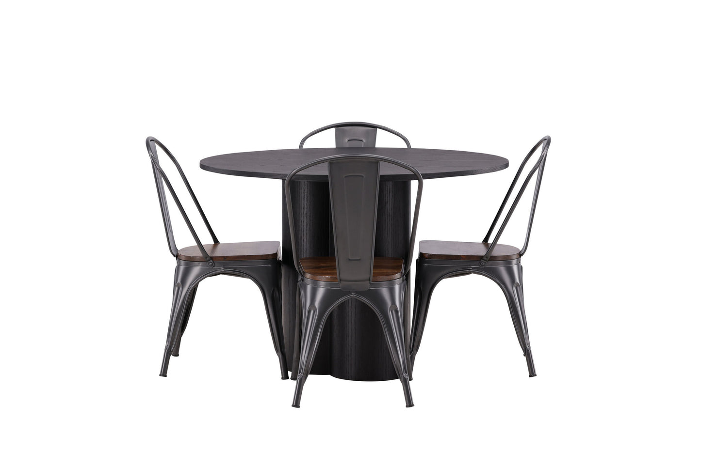 Olivia Spisebord - Sort finér+ Tempe Spisebordsstol - Mørkegrå/Mørkebrun MDF