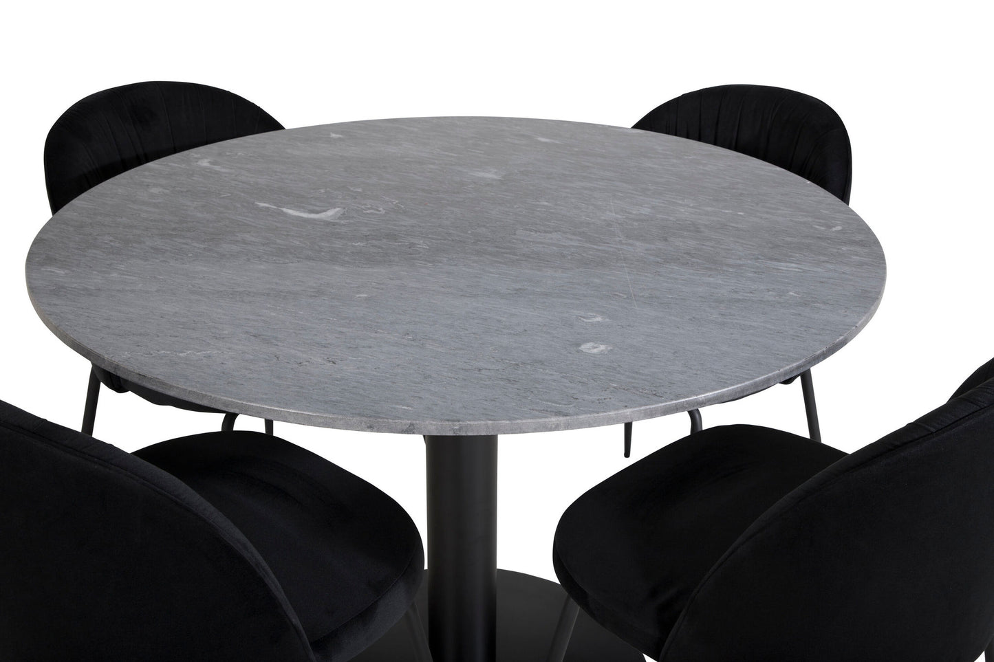 Estelle - Rundt spisebord, ø106 H75 - Sort+Wrikles Spisebordsstol - Sorte ben - Sort velour