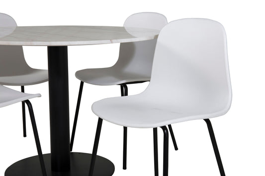 Estelle - Rundt spisebord, ø106 H75 - Hvid / Sort+Arctic Spisebordsstol - Sorte ben - Hvid Plast