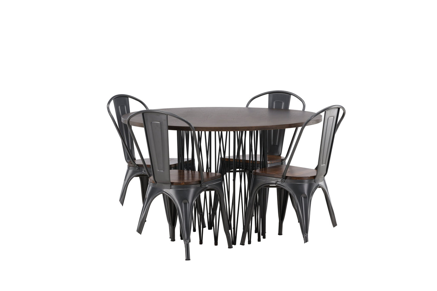 Sten - Rundt spisebord, Sort / Mokka finér + Tempe Spisebordsstol - Mørkegrå / Mørkebrun MDF