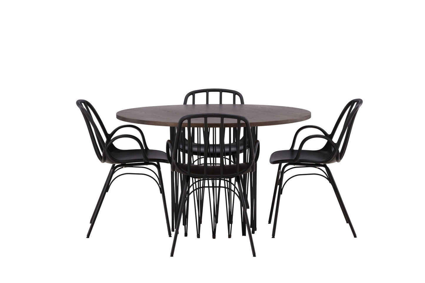 Sten - Rundt spisebord, Sort / Mokka finér +Dyrön Spisebordsstol - Sort Polypropylen
