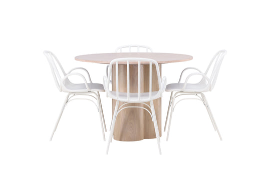 Olivia Spisebord - HvidWashfinér+Dyrön Spisebordsstol - Hvid Polypropylen