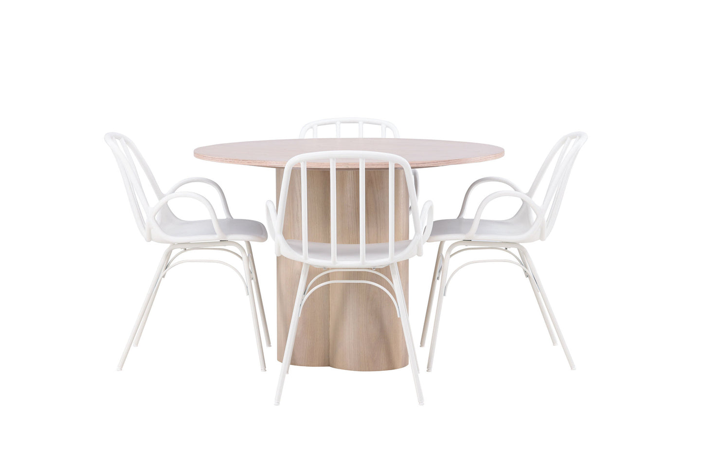 Olivia Spisebord - HvidWashfinér+Dyrön Spisebordsstol - Hvid Polypropylen