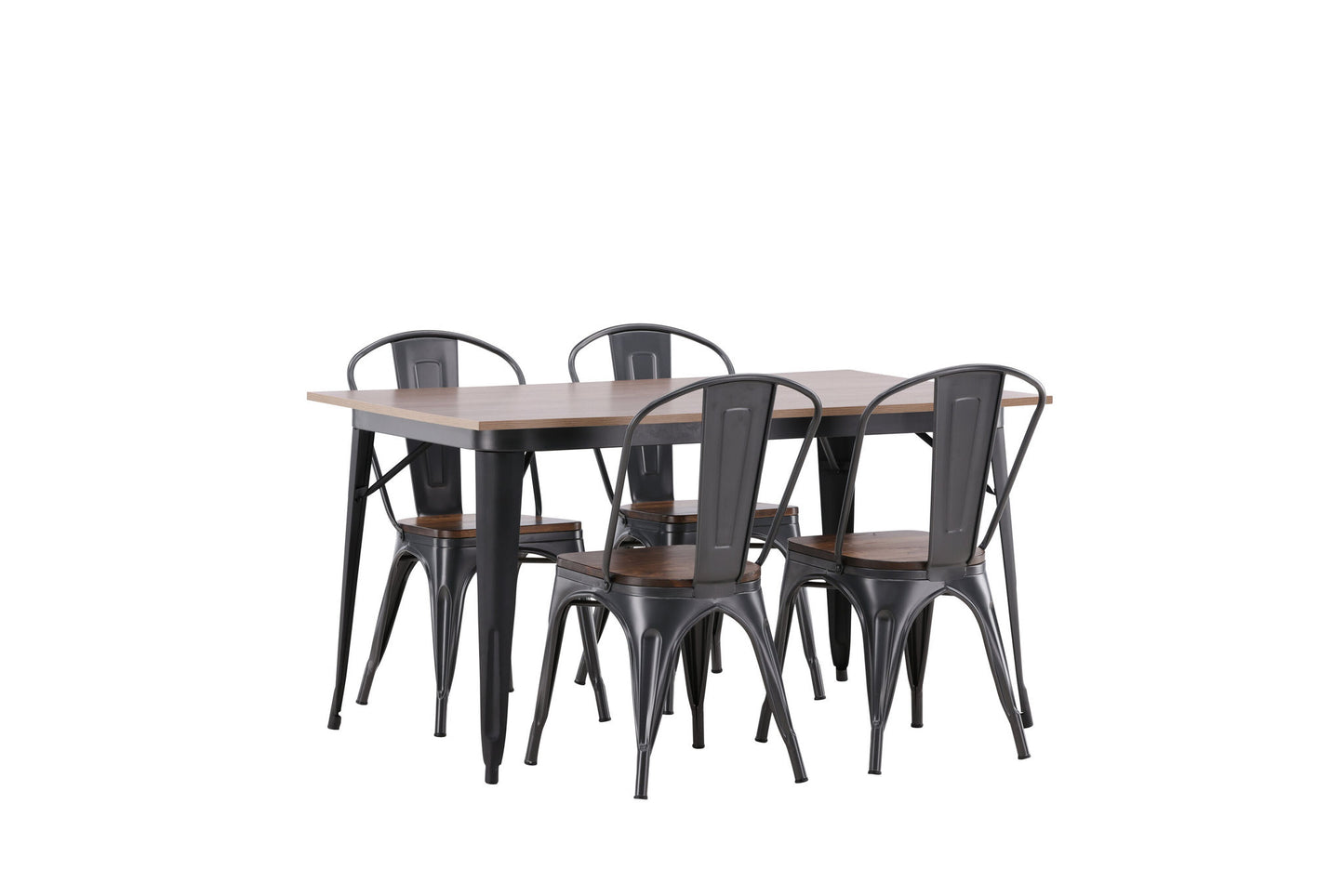 Tempe - Spisebord, Sort / Valnød MDF + Tempe Spisebordsstol - Mørkegrå / Mørkebrun MDF