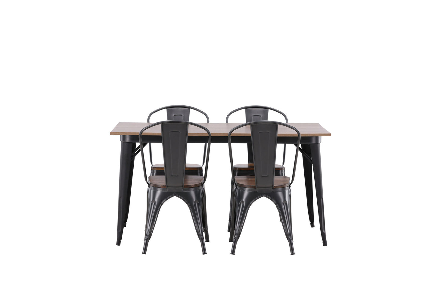 Tempe - Spisebord, Sort / Valnød MDF + Tempe Spisebordsstol - Mørkegrå / Mørkebrun MDF