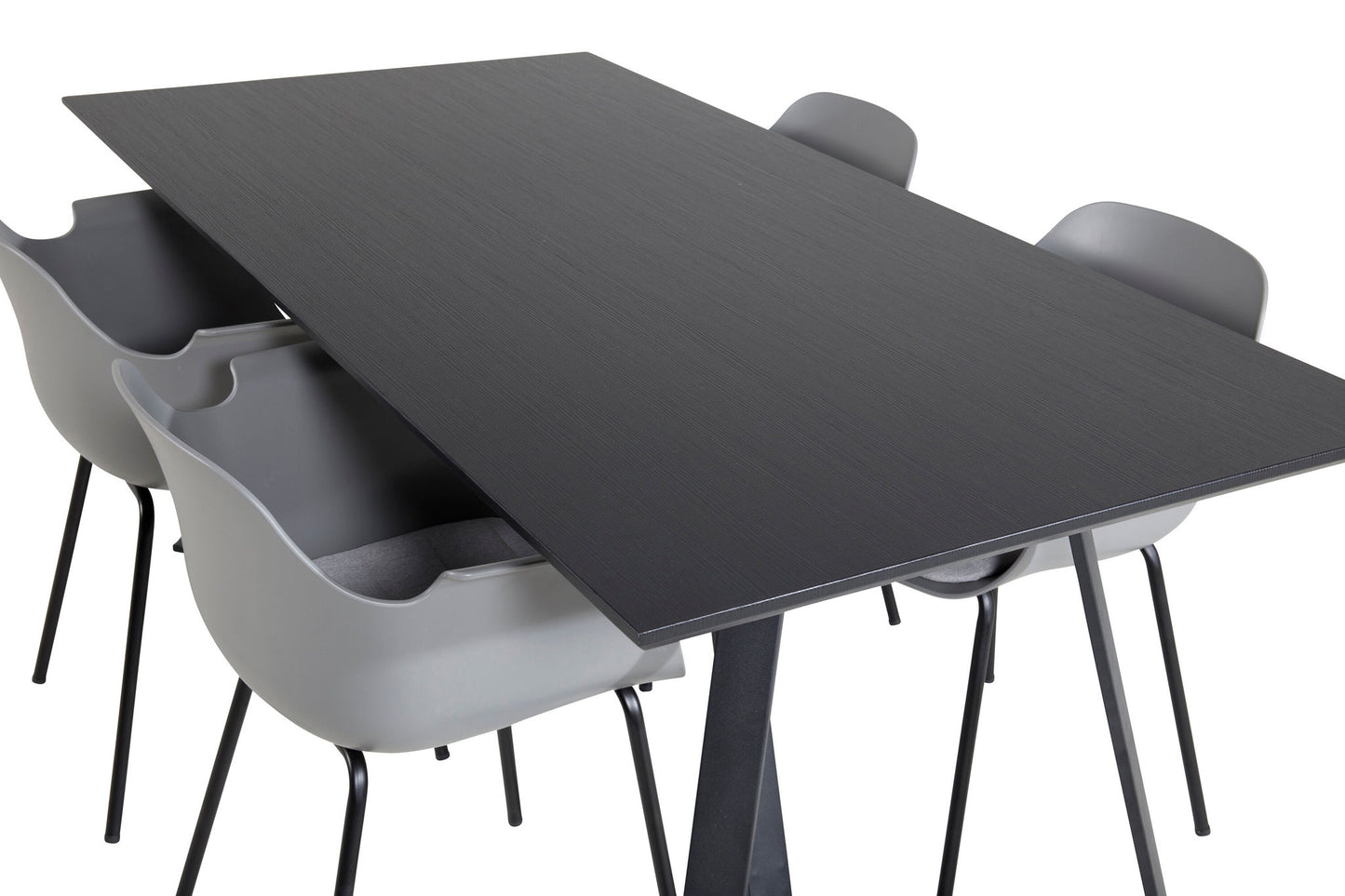 Maria - Spisebord, Sort top / Sorte ben +Comfort Plast Spisebordsstol - Sorte ben - Grå Plast